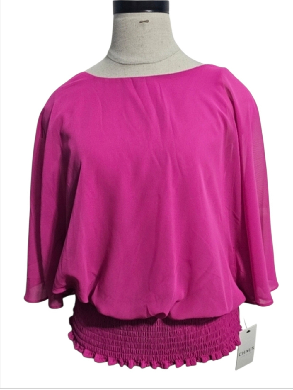 Chaus New York Women's Pink Blouson Smocked Waist Barbiecore Top Sz S